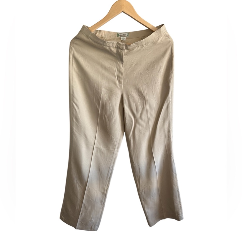Tommy Bahama Women's 100% Silk Pants Slack Beige Medium Rise Wide Leg Size 8